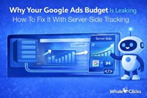 Illustration showing how server-side tracking improves Google Ads performance by fixing data loss and sending accurate conversion data directly to ad platforms