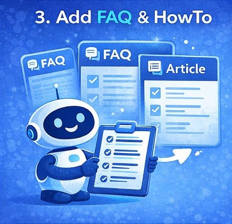 Robot adding FAQ schema markup in Rank Math to enhance B2B SEO and appear in rich search results
