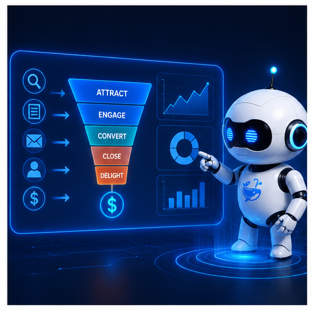 HubSpot SaaS growth funnel visualization with WhaleClicks robot